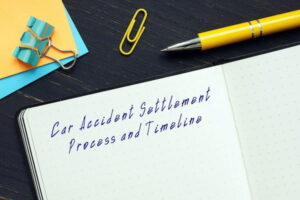 Notebook with the words car accident settlement process and timeline